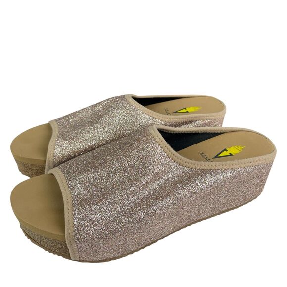 Volatile Women’s Platform Slide Sandals Size 8 Glitter Slip-On Wedge Open Toe - Picture 4 of 11